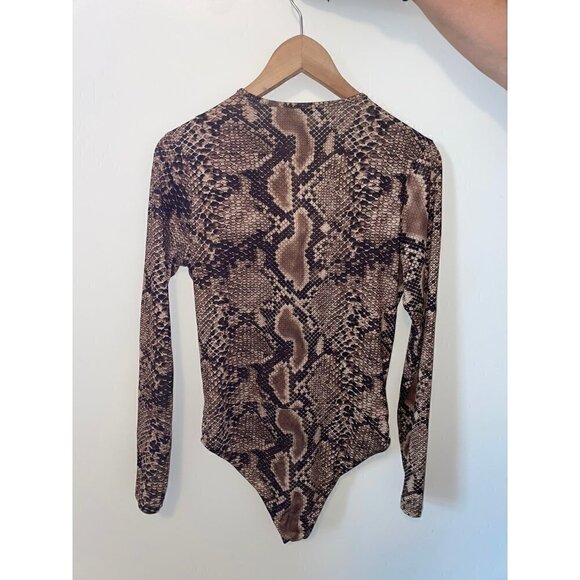 Zara Trafaluc Women's Snakeskin Reptile Print V-neck Stretch Bodysuit Size M - Picture 4 of 5